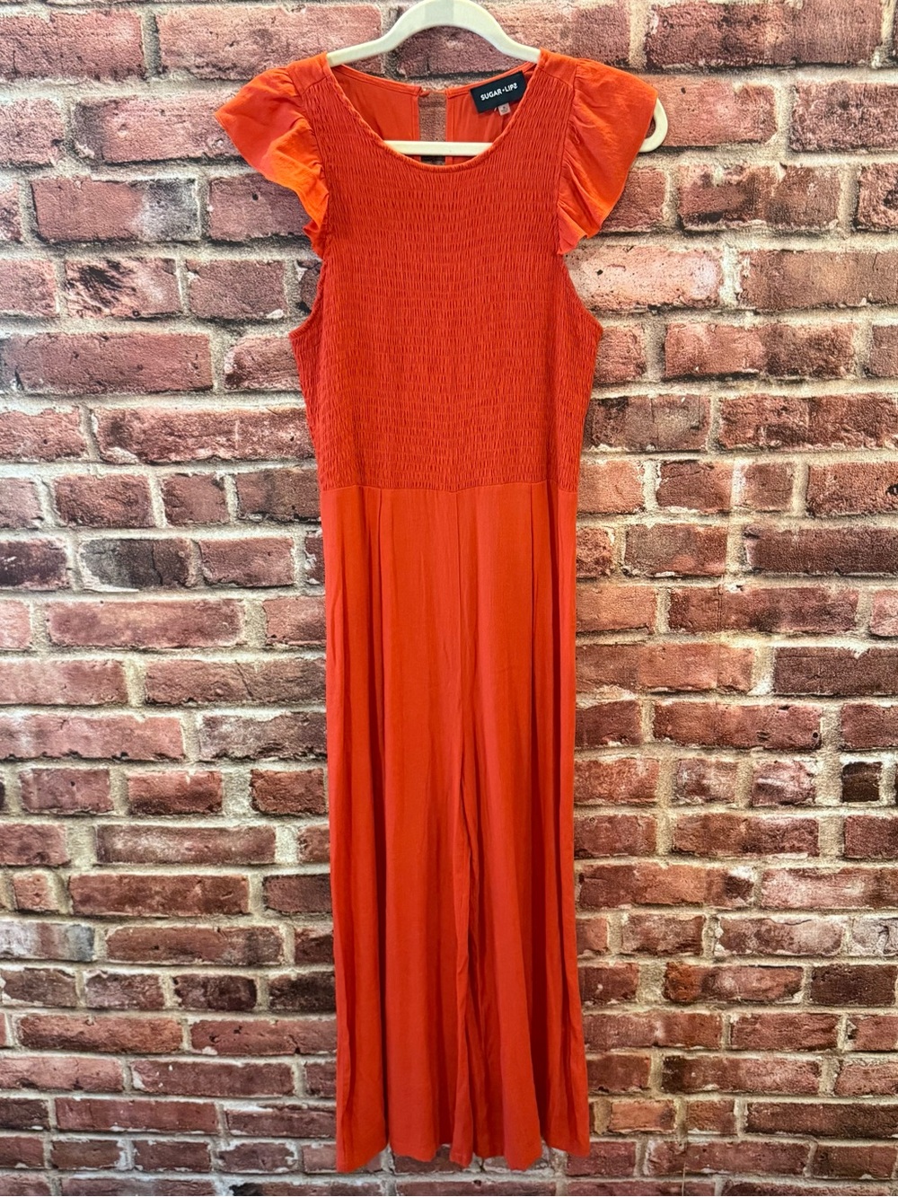 Sugarlips Orange Smocked Bodice Flutter Sleeve Jumpsuit